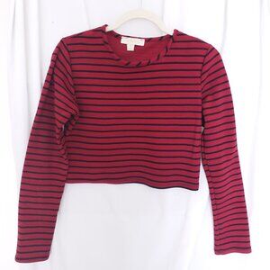 Nicky Minaj Red and Black Striped Long Sleeve Crop Top Size XL
